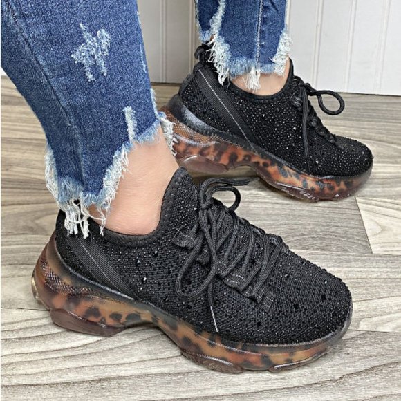 Very G HELLA Black Rhinestone Sneakers Size 6.5 - Picture 1 of 5